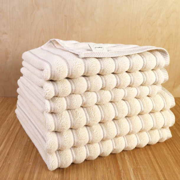 Frotté Håndklæde Off White med hørstribe - Økologisk GOTS